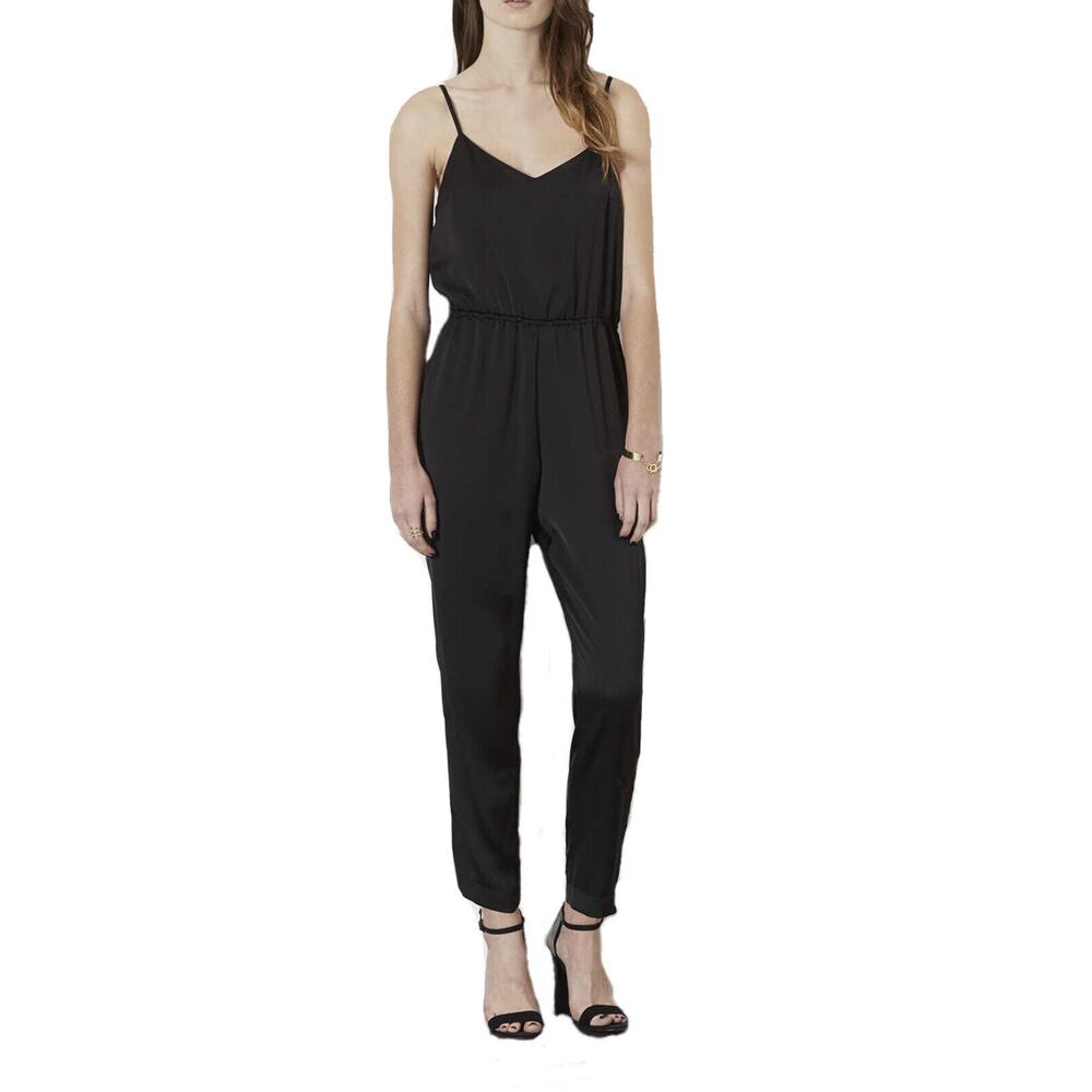 Topshop Womens Plunging V-Neck Spaghetti Strap Black Pants Jumpsuit Stretch Sz 6